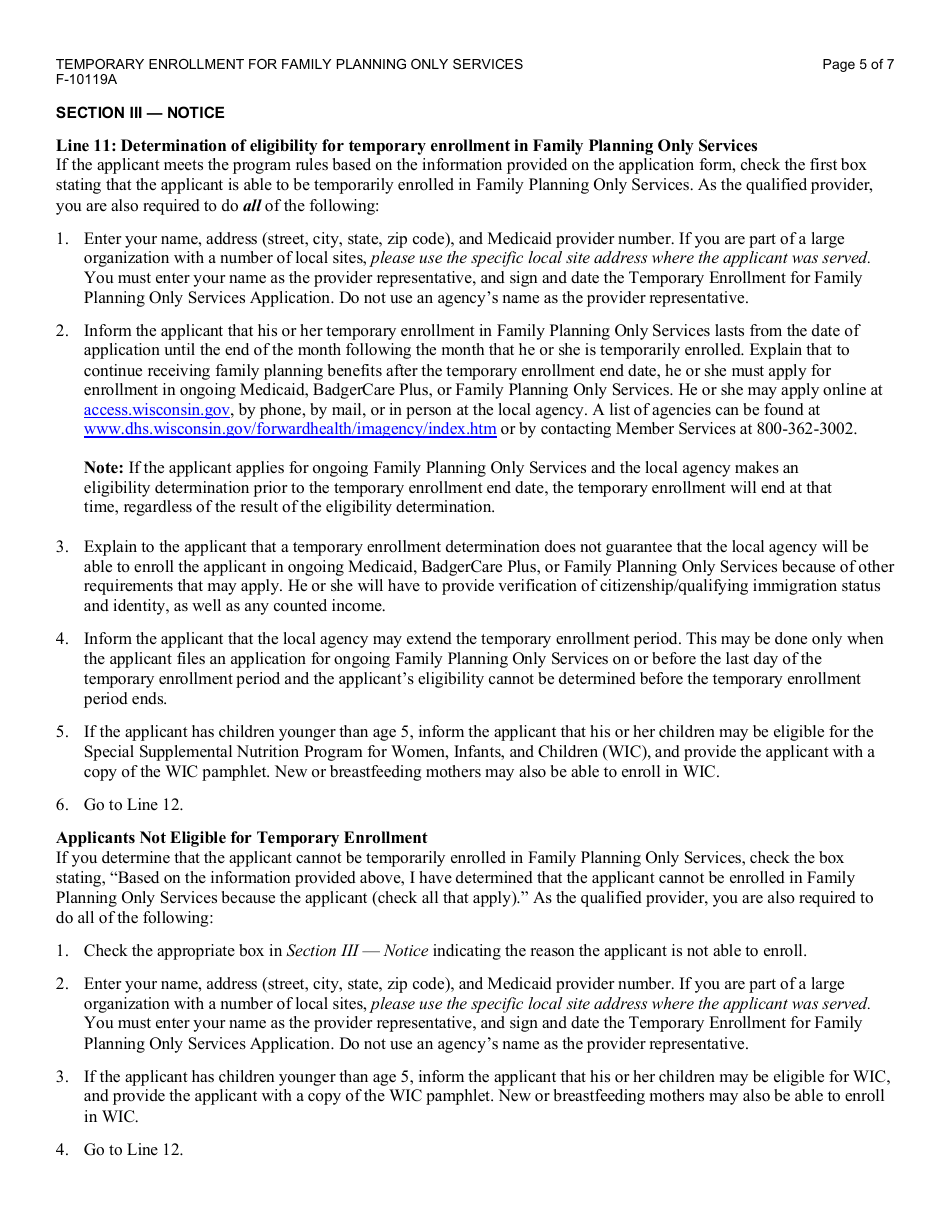 Instructions for Form F-10119 Temporary Enrollment for Family Planning Only Services - Wisconsin, Page 5
