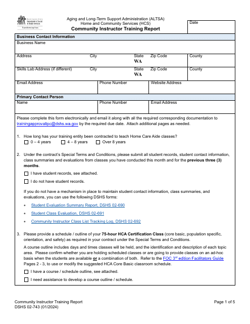 DSHS Form 02-743  Printable Pdf