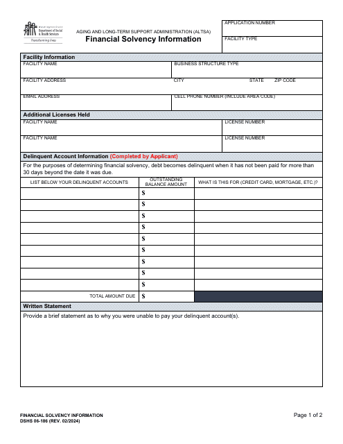 DSHS Form 06-186  Printable Pdf