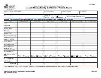 Document preview: DSHS Form 10-369 Attachment K Assisted Living Facility Staff Sample/Record Review - Washington