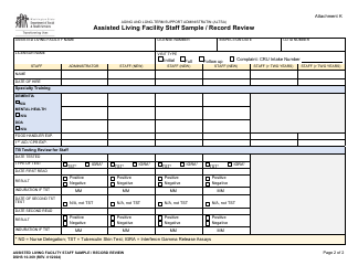 DSHS Form 10-369 Attachment K Assisted Living Facility Staff Sample/Record Review - Washington, Page 2