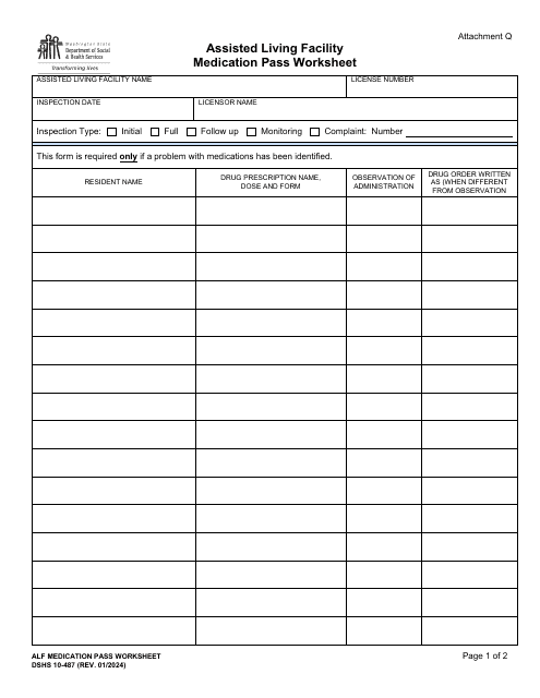 DSHS Form 10-487 Attachment Q  Printable Pdf