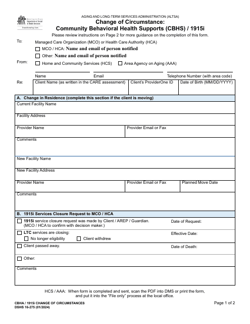 DSHS Form 16-275  Printable Pdf