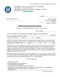 Application for Change of Name for an Adult - Order and Notice of Final Hearing - Washington, D.C.