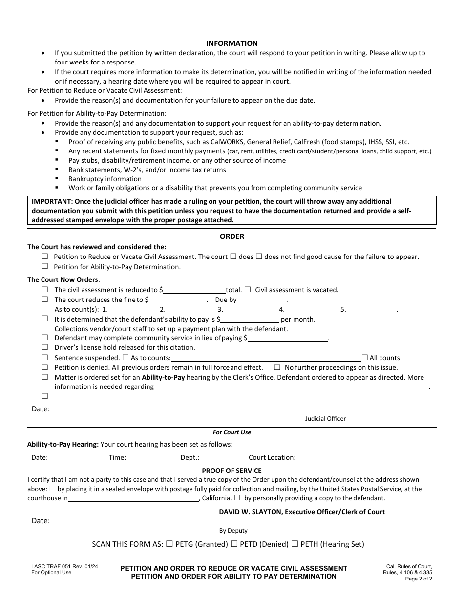 Form LASC TRAF051 Download Fillable PDF or Fill Online Petition & Order ...