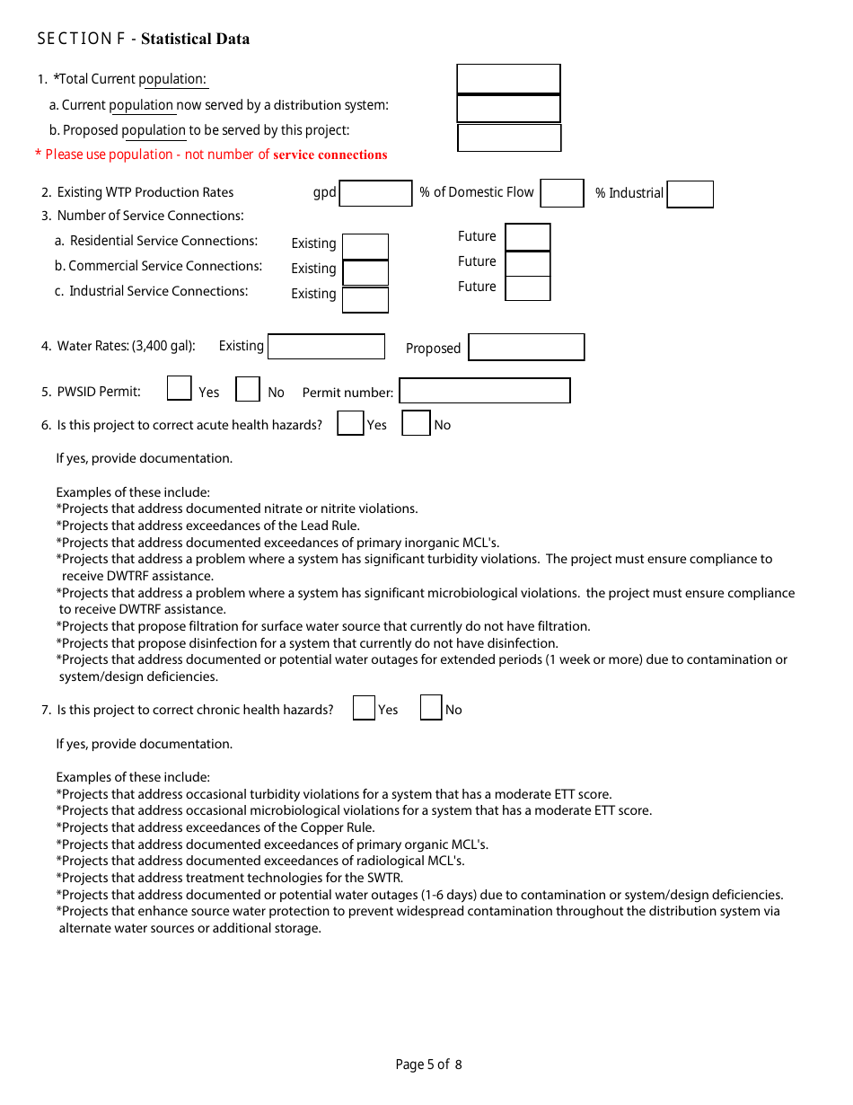 Project Priority List Application - Drinking Water State Revolving Fund - West Virginia, Page 5