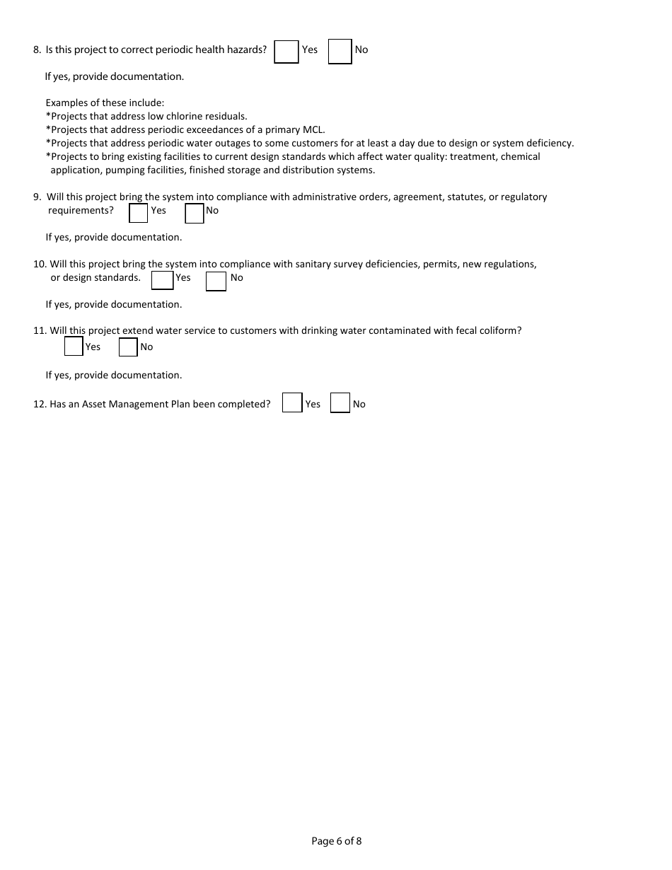 Project Priority List Application - Drinking Water State Revolving Fund - West Virginia, Page 6