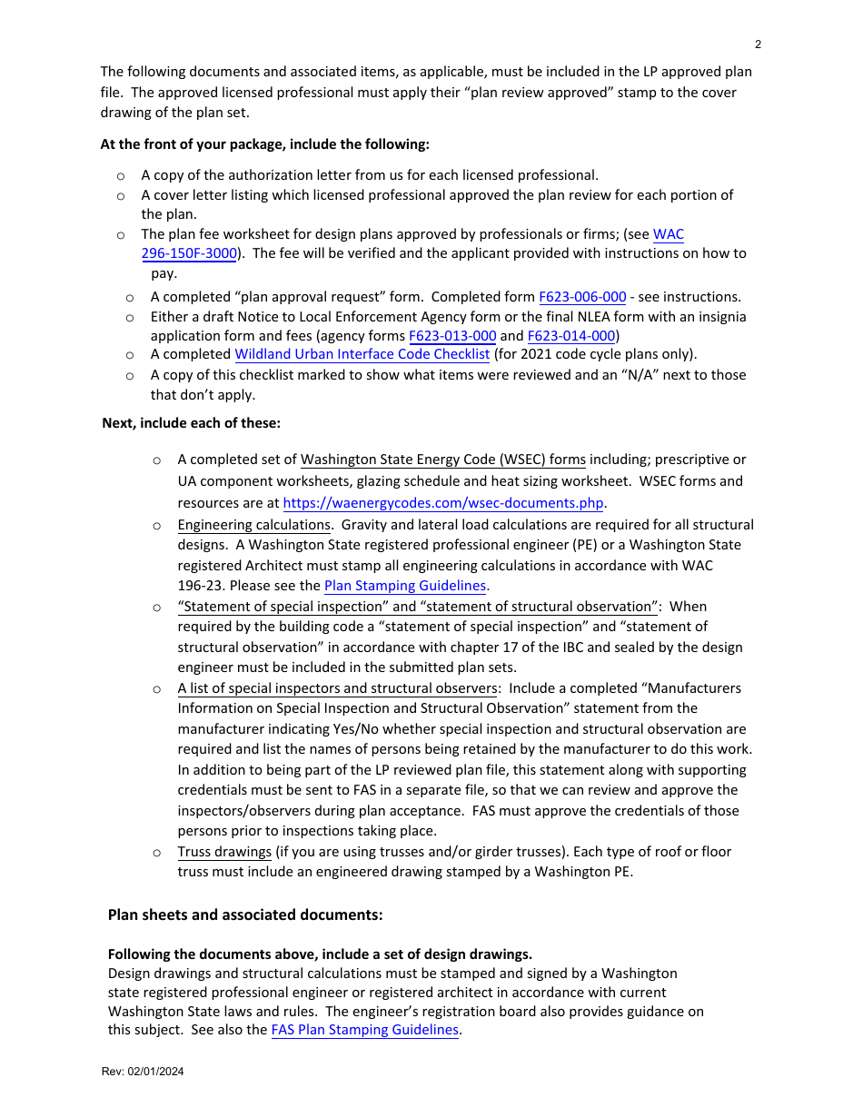 Factory-Built Commercial Buildings - Plan Submittal Checklist - Factory Assembled Structures Program - Washington, Page 2