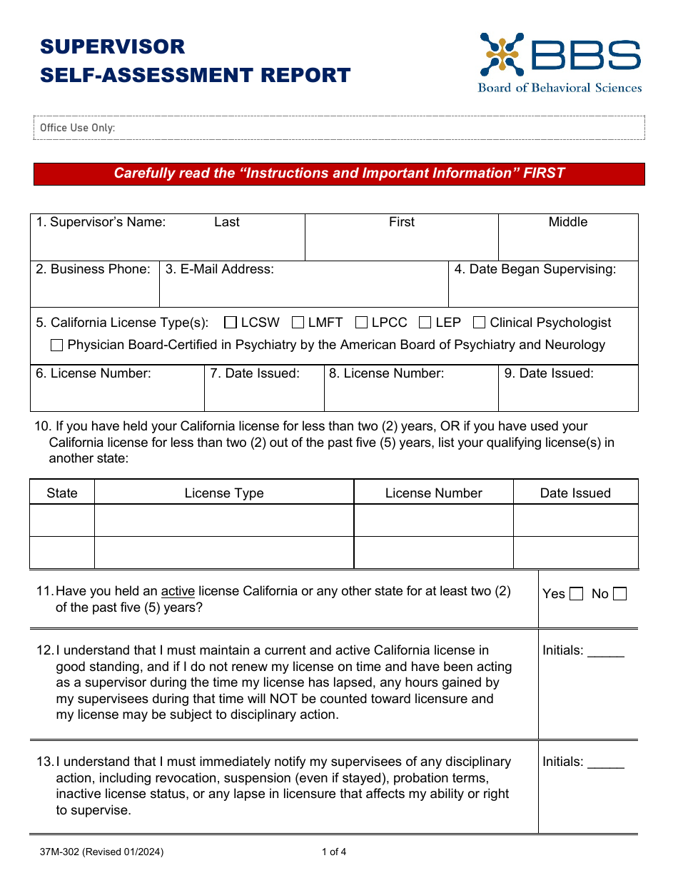 Form 37M-302 Supervisor Self-assessment Report - California, Page 3