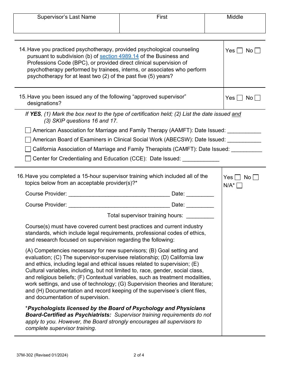 Form 37M-302 Supervisor Self-assessment Report - California, Page 4