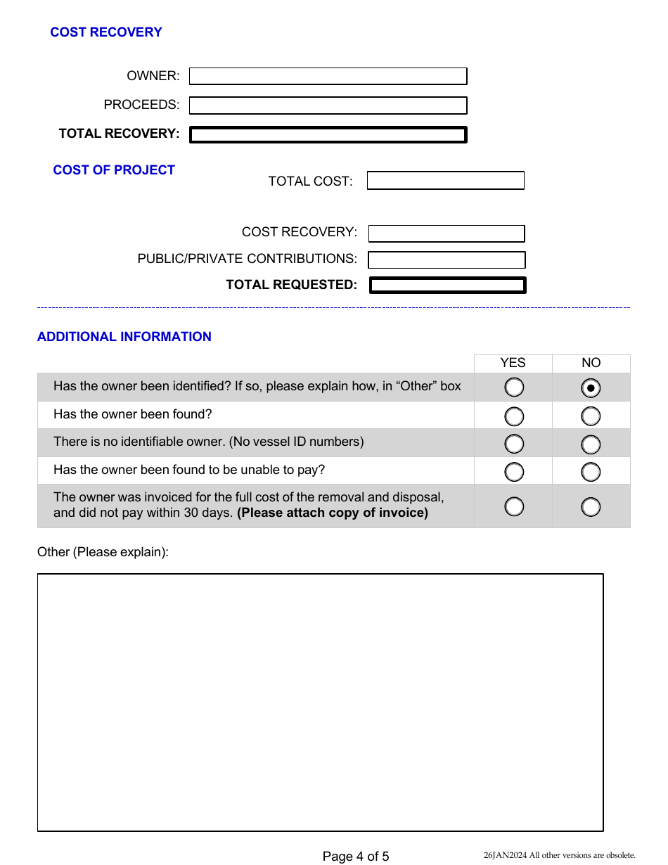 Derelict Vessel Removal Project Application for Reimbursement - Washington, Page 4