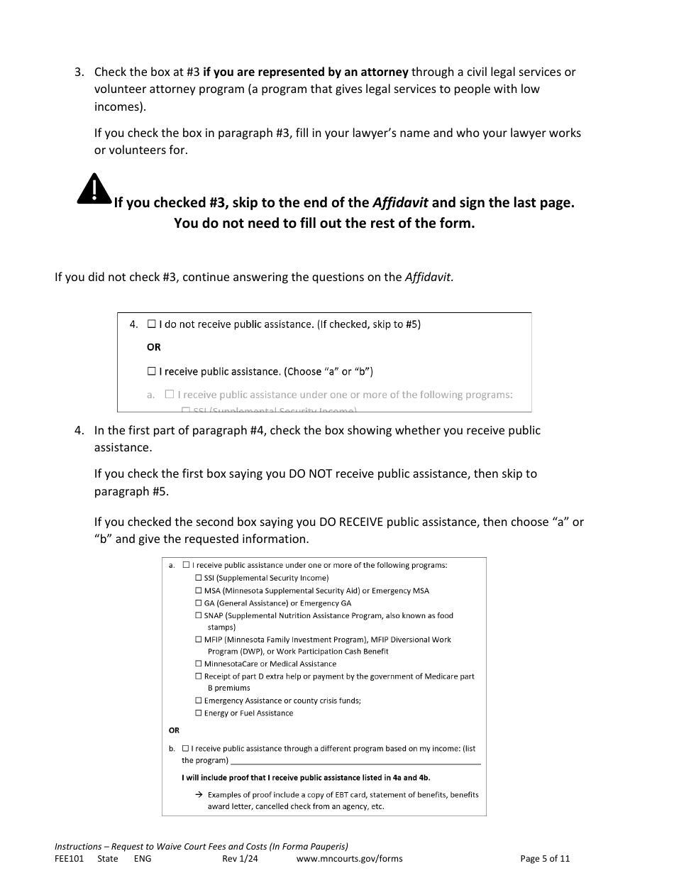 Form FEE101 Instructions - Request to Waive Court Fees and Costs (In Forma Pauperis) - Minnesota, Page 5