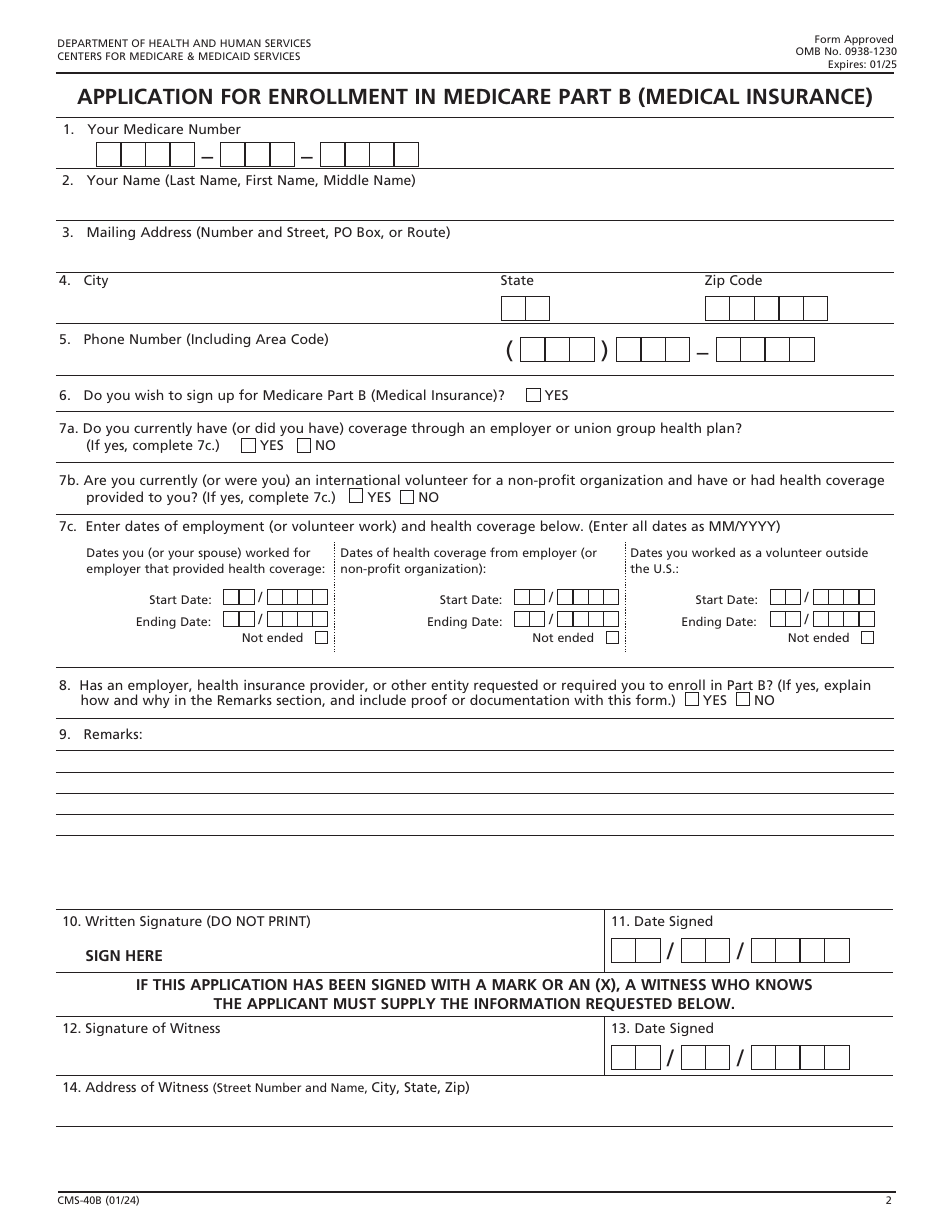 Form CMS40B Download Fillable PDF or Fill Online Application for