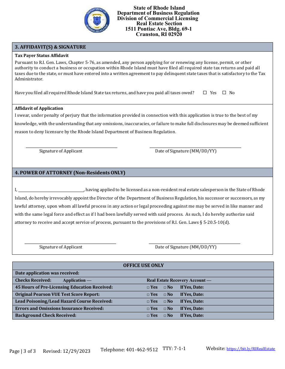 Real Estate Salesperson Application - Rhode Island, Page 3