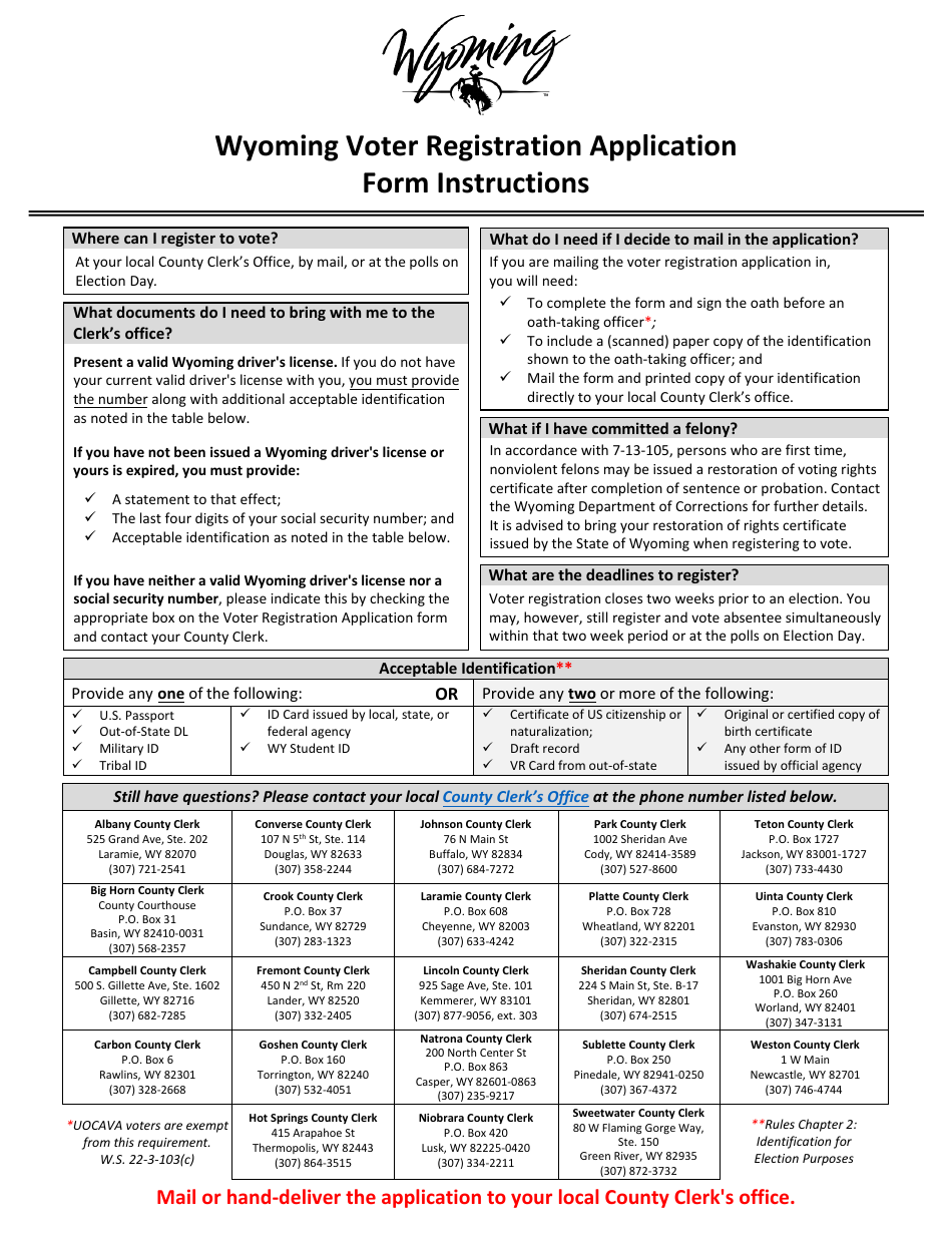Wyoming Voter Registration Application and Change Form - Wyoming, Page 1