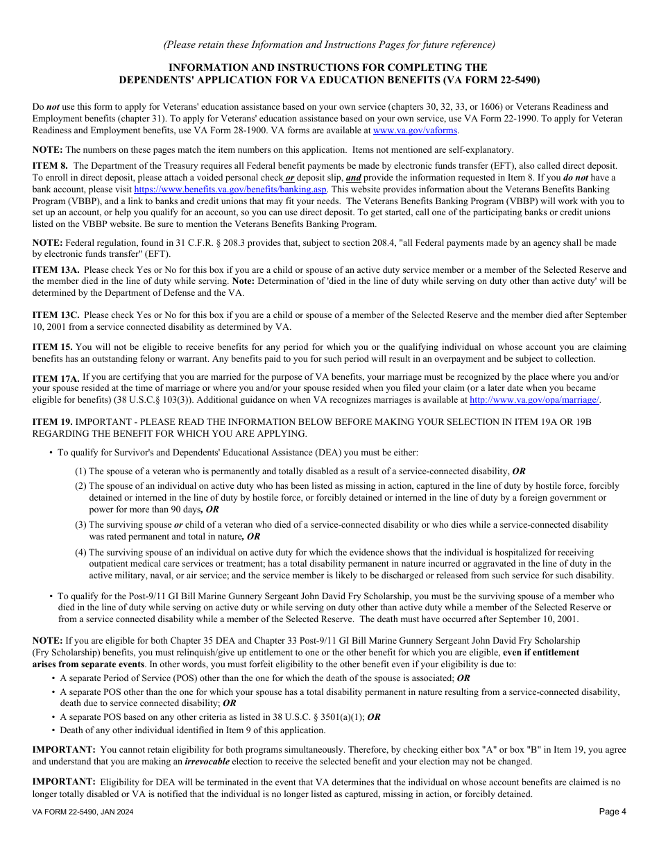 VA Form 22-5490 Dependents Application for VA Education Benefits, Page 4