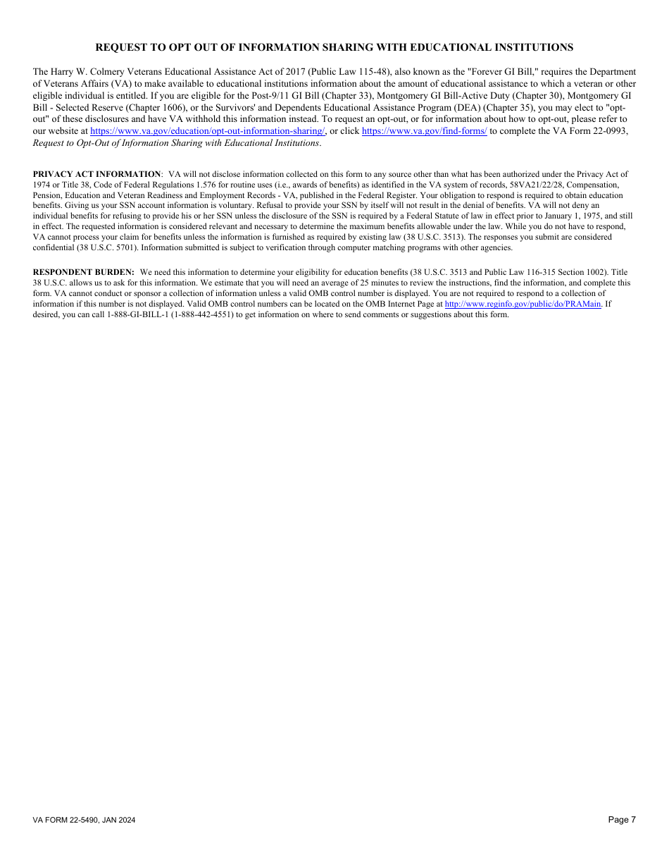 VA Form 22-5490 Dependents Application for VA Education Benefits, Page 7