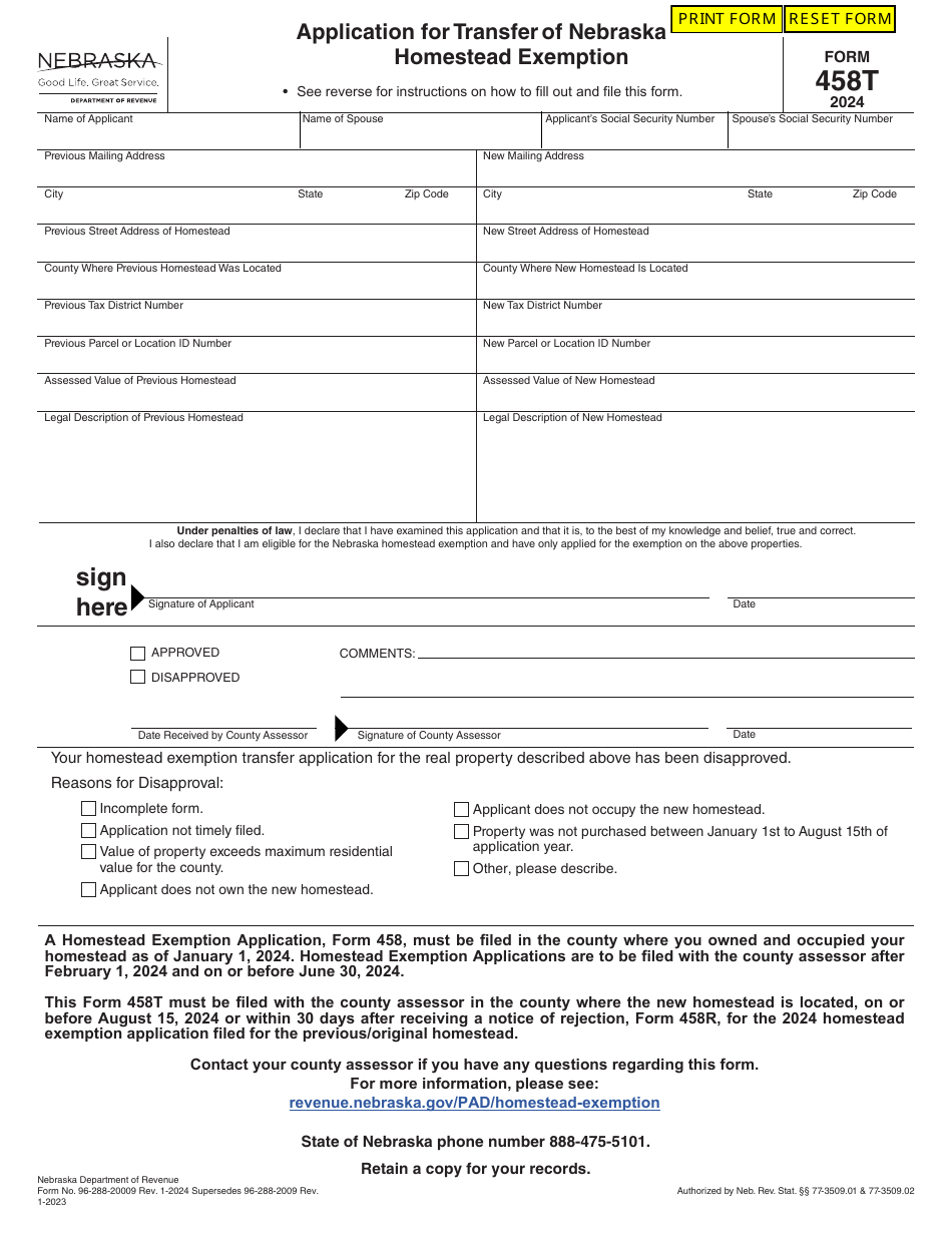 Form 458T Download Fillable PDF or Fill Online Application for Transfer