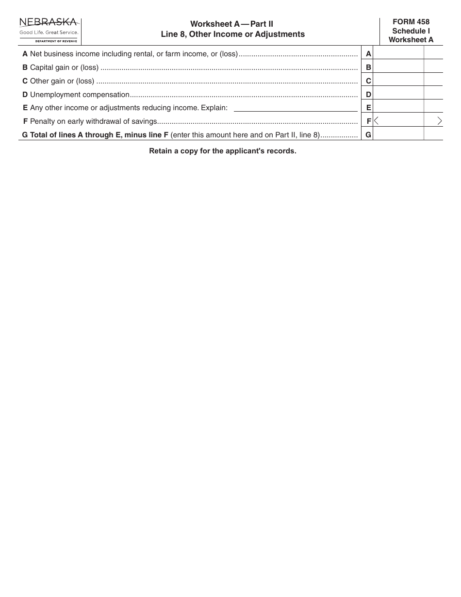 Form 458 Schedule I Download Fillable PDF or Fill Online