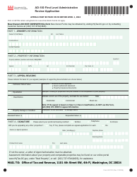 Document preview: Form AD-100 First Level Administrative Review Application - Washington, D.C.