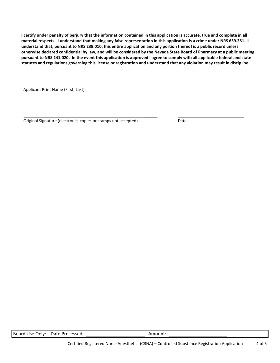 Certified Registered Nurse Anesthetist (Crna) - Controlled Substance Registration Application - Nevada, Page 4