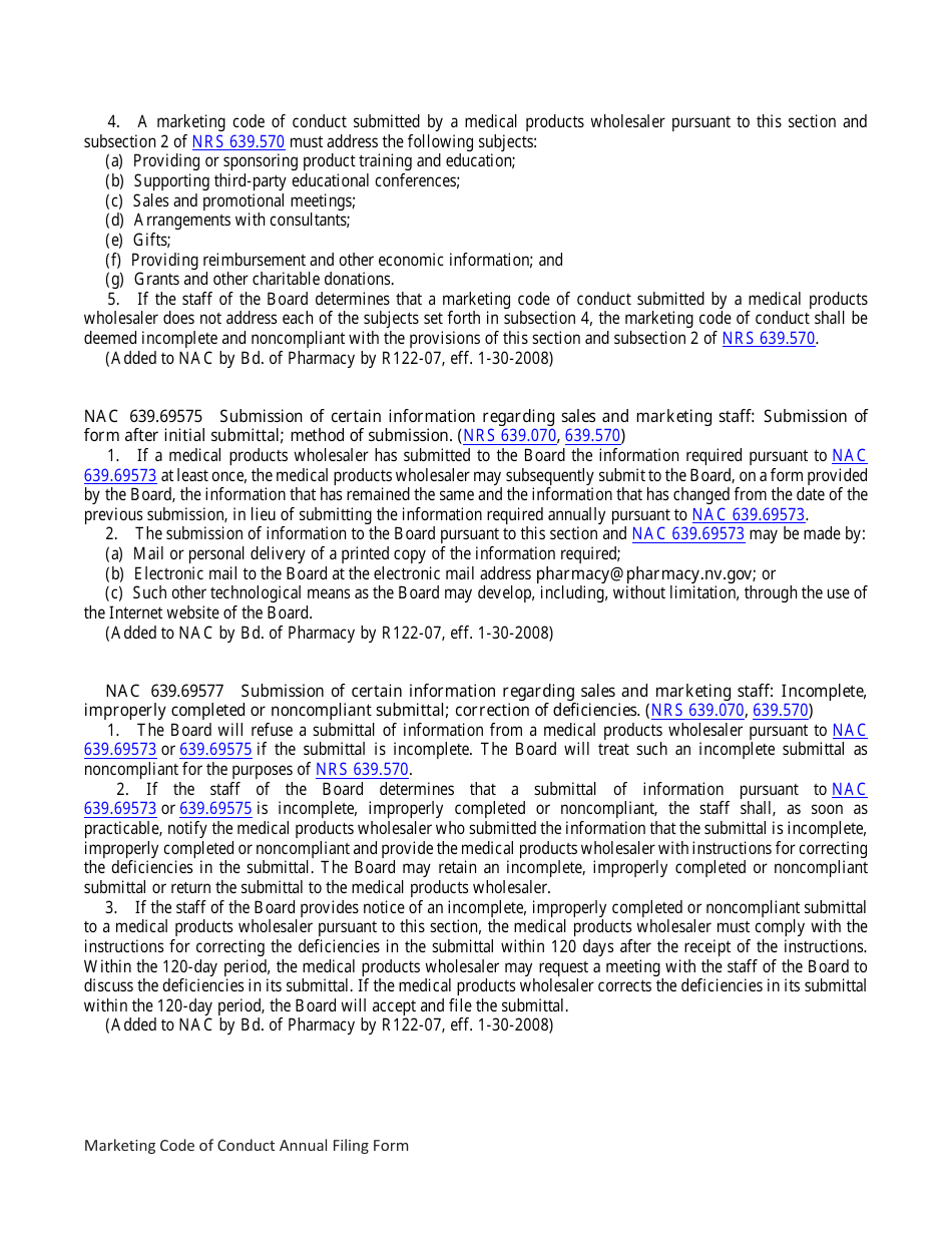 Marketing Code of Conduct Annual Filing Form - Nevada, Page 10