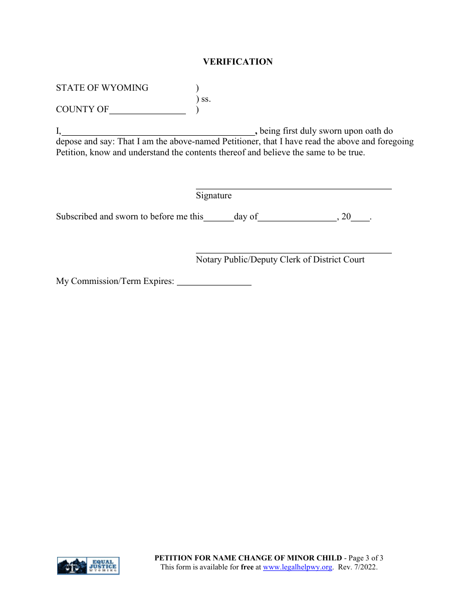 Petition for Name Change of Minor Child - Wyoming, Page 3