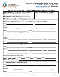 Form AEMS115 Concentrated Animal Feeding Operation (Cafo) Application - Oklahoma