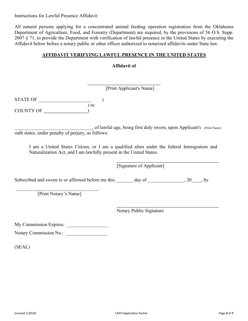 Form AEMS115 Concentrated Animal Feeding Operation (Cafo) Application - Oklahoma, Page 4