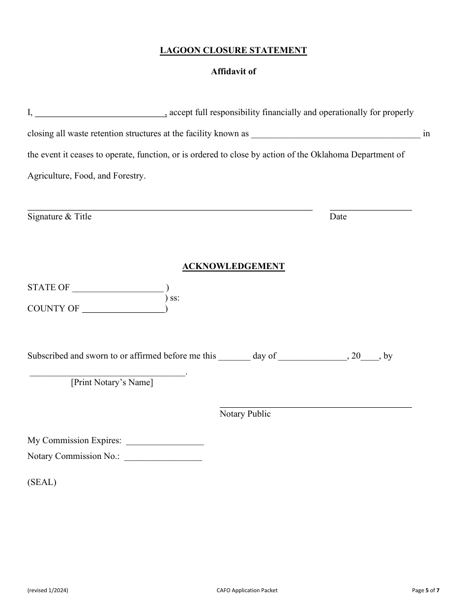 Form AEMS115 Concentrated Animal Feeding Operation (Cafo) Application - Oklahoma, Page 5