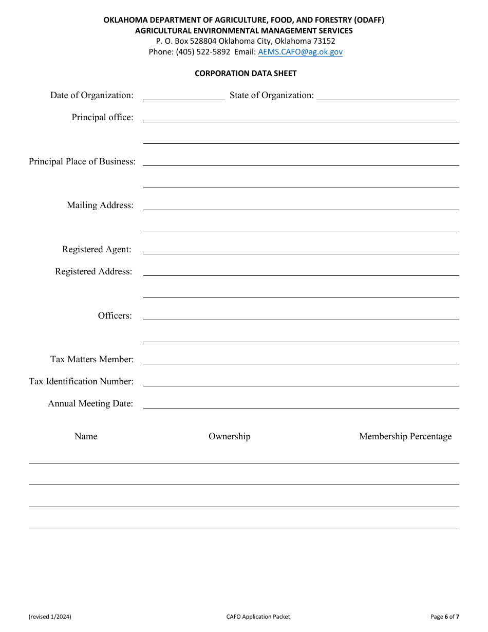 Form AEMS115 Concentrated Animal Feeding Operation (Cafo) Application - Oklahoma, Page 6