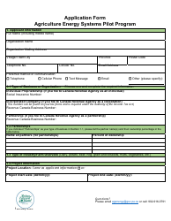Document preview: Application Form - Agriculture Energy Systems Pilot Program - Prince Edward Island, Canada