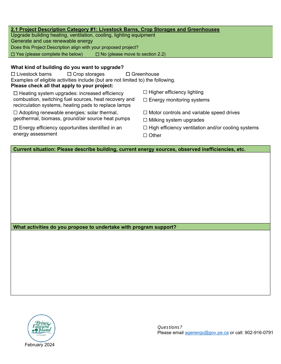 Application Form - Agriculture Energy Systems Pilot Program - Prince Edward Island, Canada, Page 2