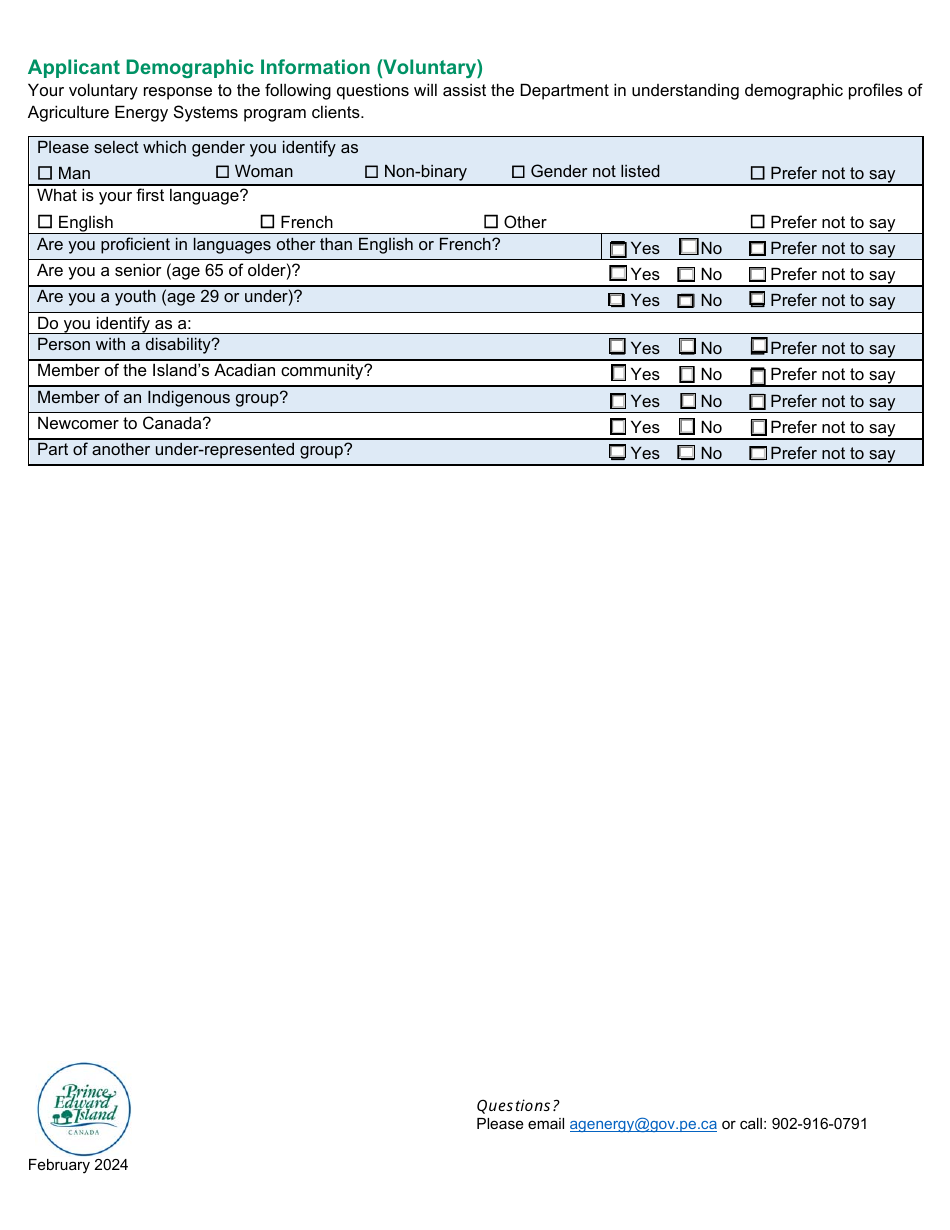 Application Form - Agriculture Energy Systems Pilot Program - Prince Edward Island, Canada, Page 7
