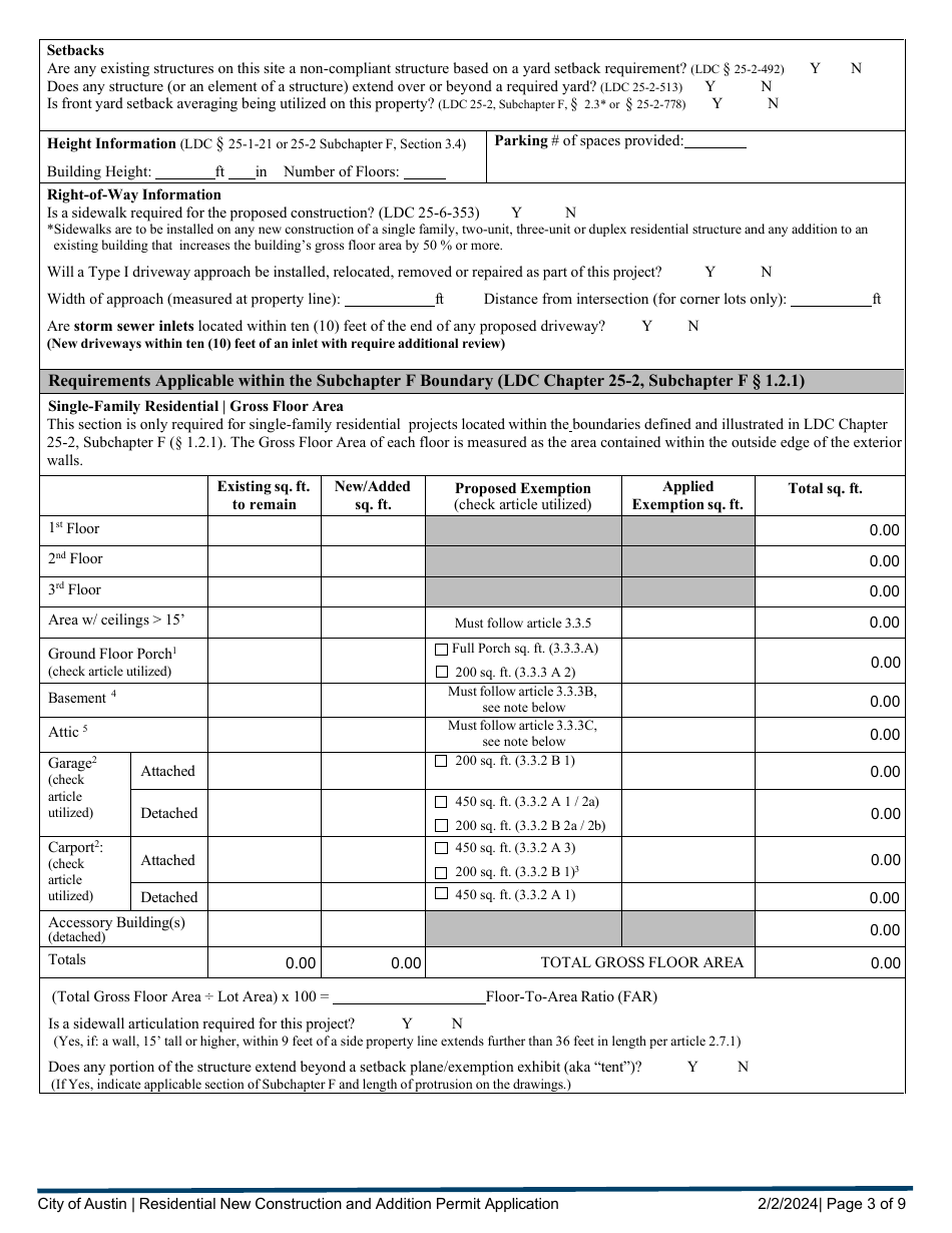 Residential New Construction and Addition Permit Application - City of Austin, Texas, Page 3