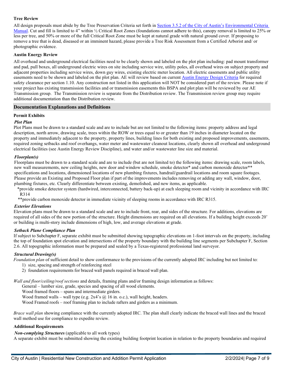 Residential New Construction and Addition Permit Application - City of Austin, Texas, Page 7