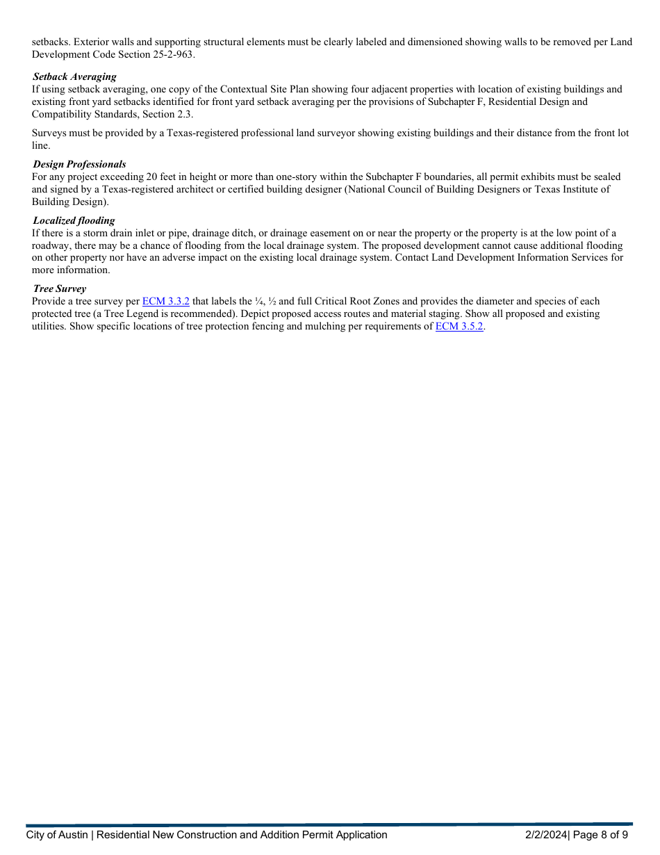 Residential New Construction and Addition Permit Application - City of Austin, Texas, Page 8