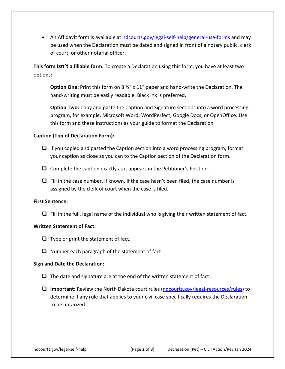 Declaration (Petition) - North Dakota, Page 2