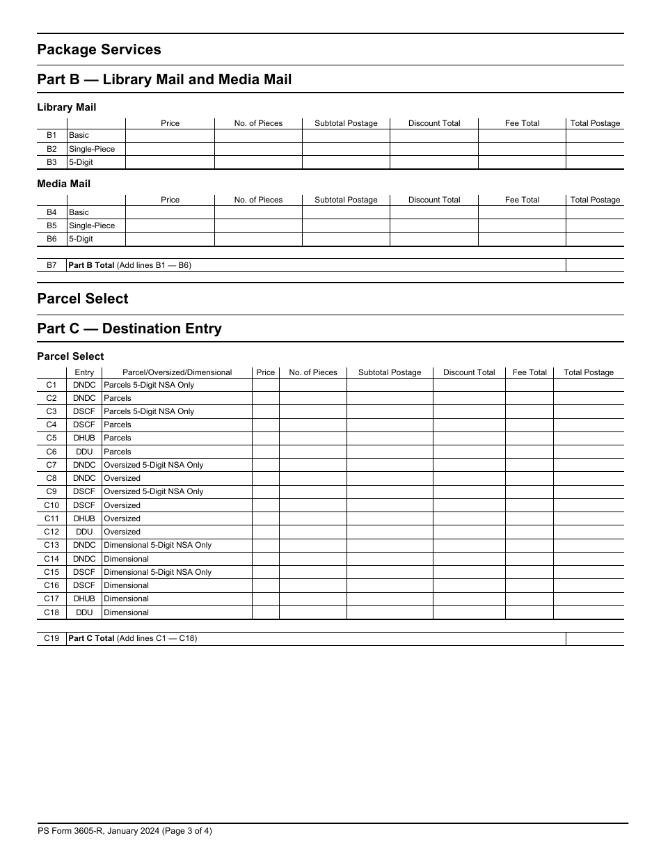PS Form 3605-R Postage Statement - Package Services and Parcel Select Destination Entry, Page 3