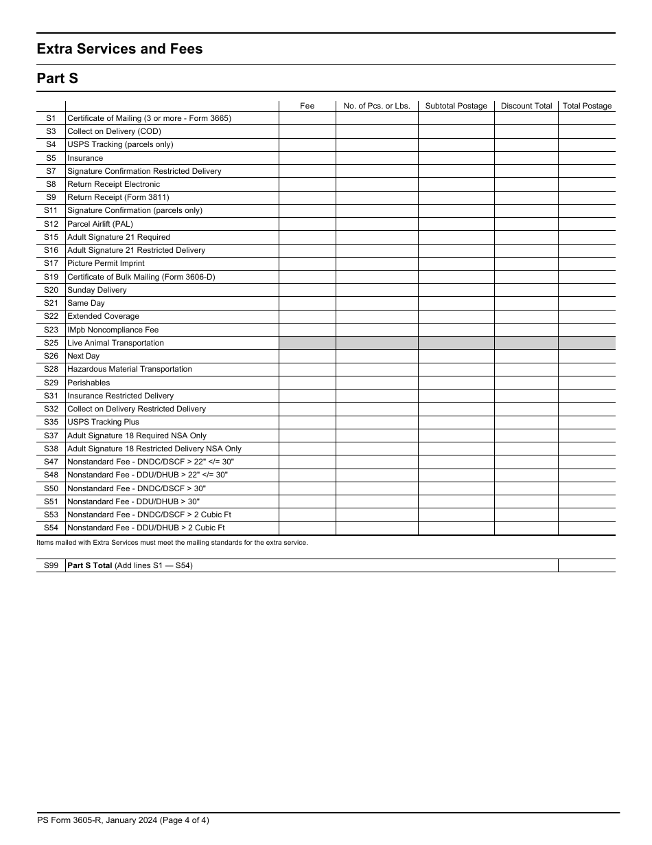 PS Form 3605-R Download Printable PDF or Fill Online Postage Statement ...