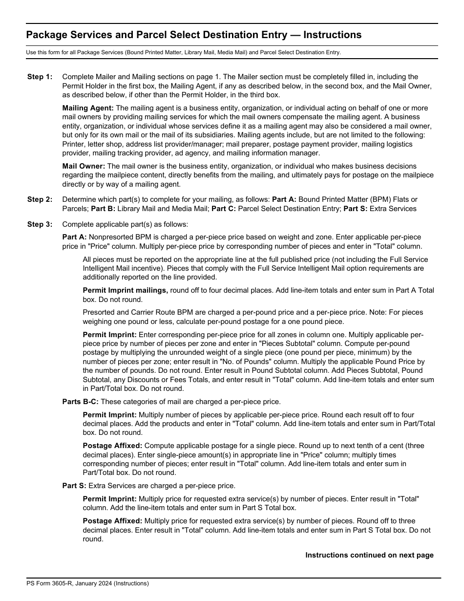 PS Form 3605-R Postage Statement - Package Services and Parcel Select Destination Entry, Page 5