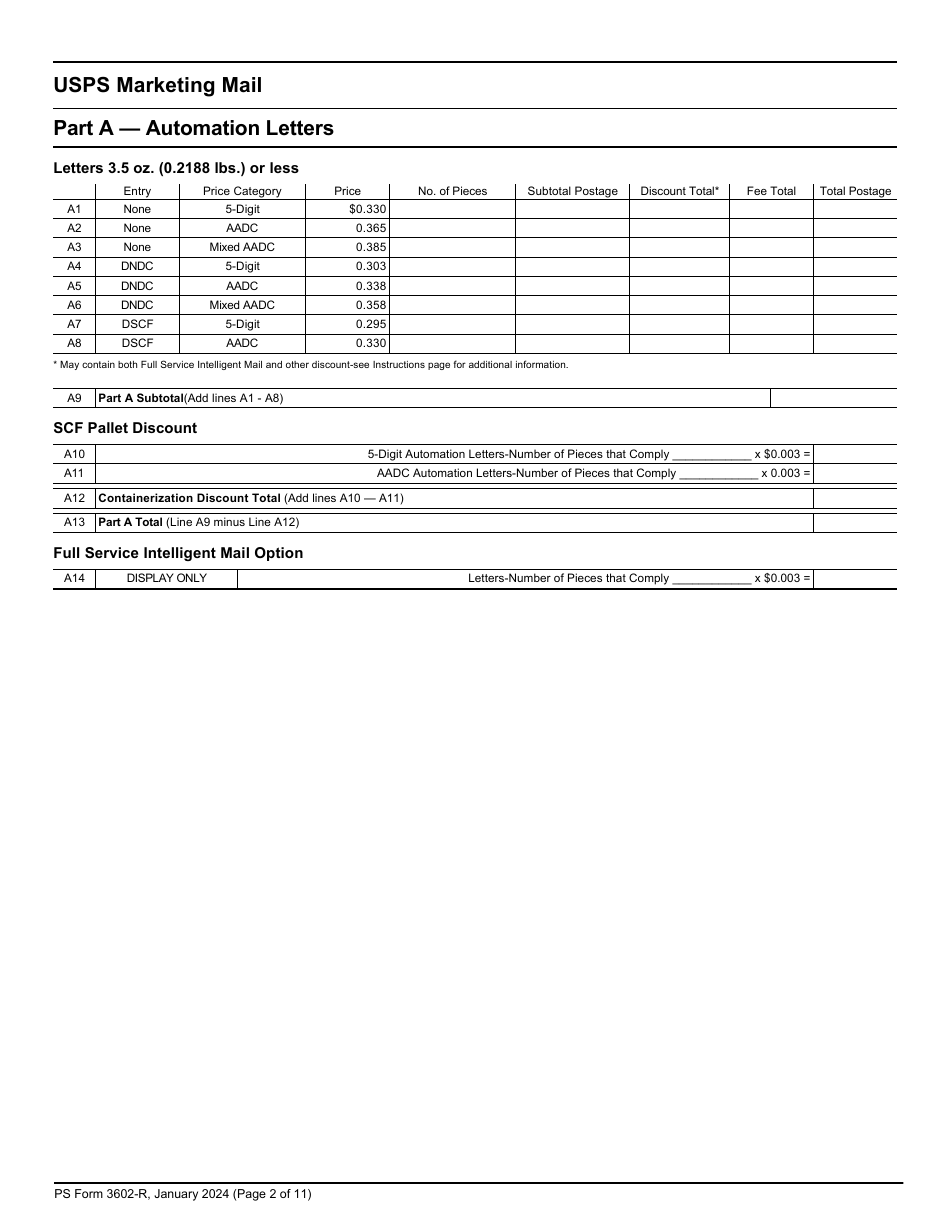 PS Form 3602-R Postage Statement - USPS Marketing Mail, Page 2