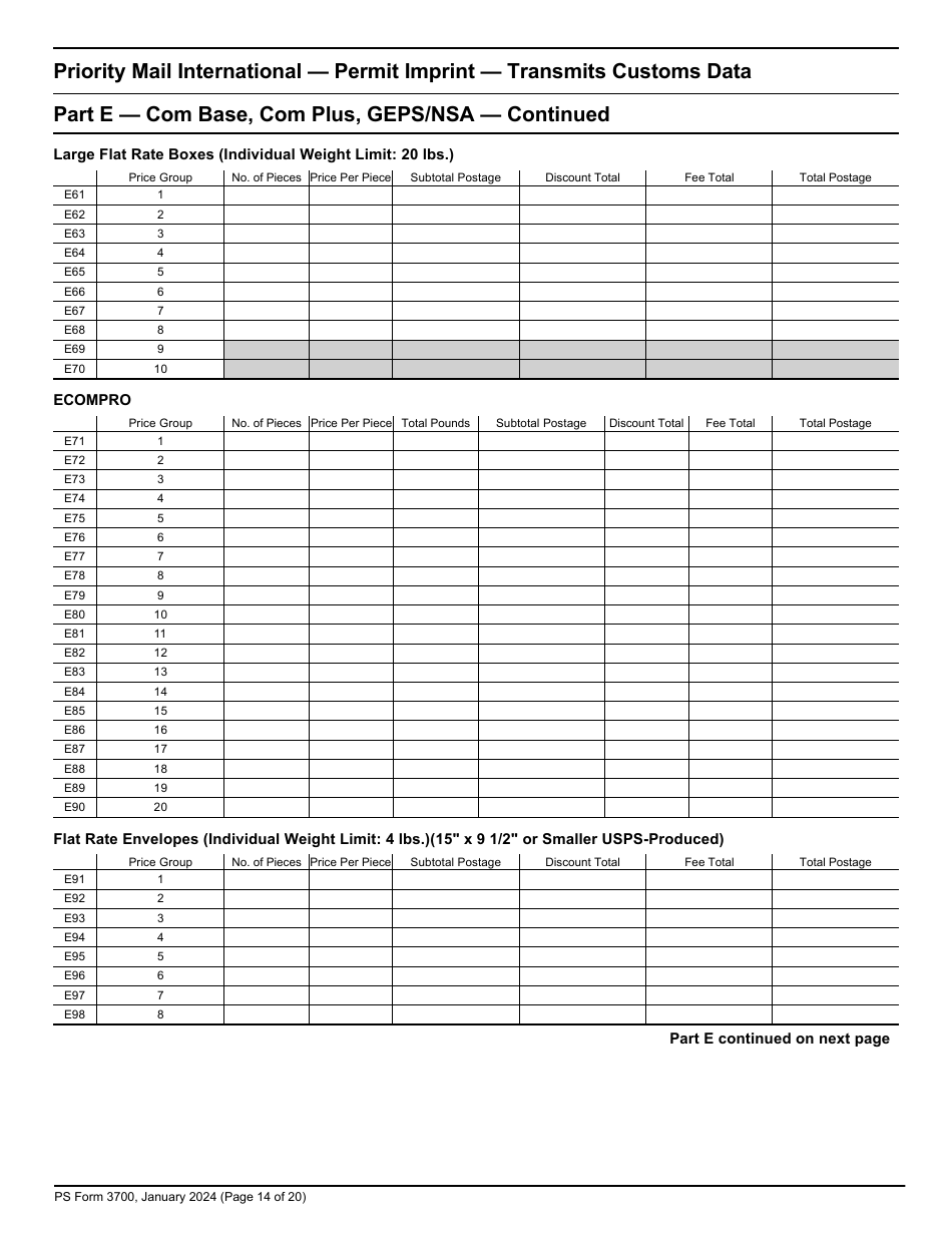 PS Form 3700 Postage Statement - International Mail, Page 14
