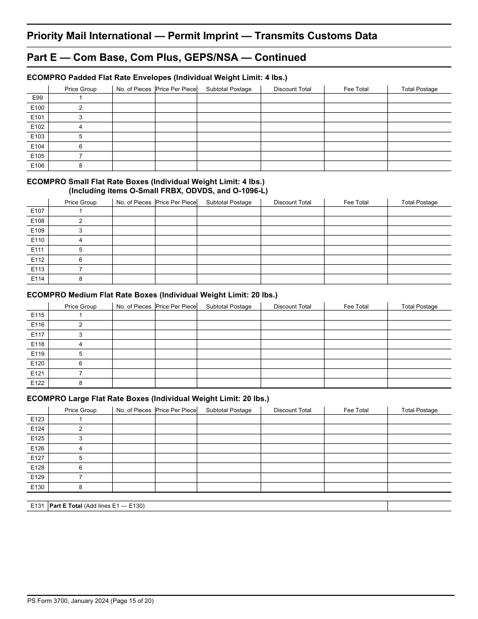 PS Form 3700 Postage Statement - International Mail, Page 15