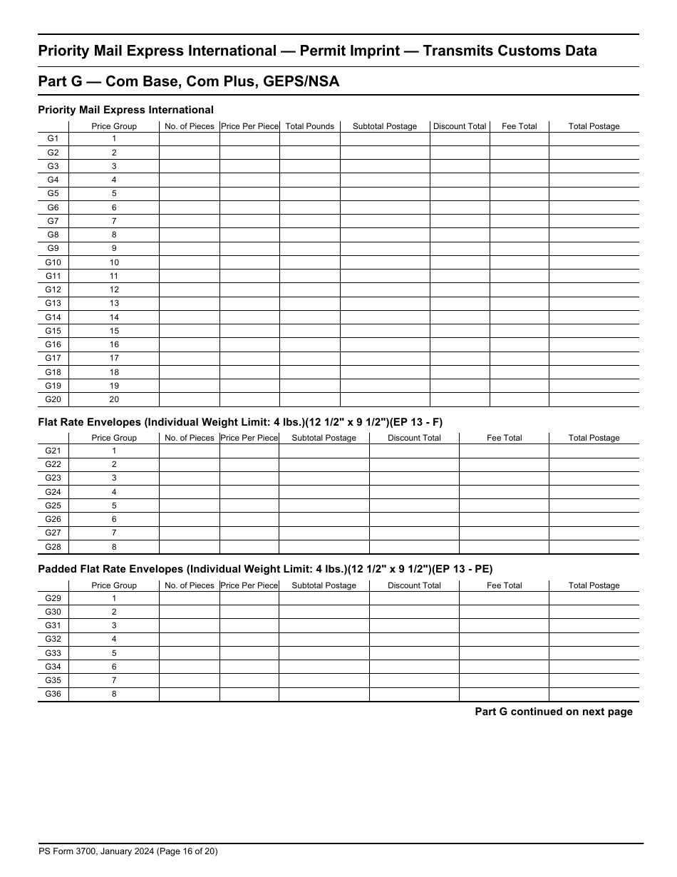 PS Form 3700 Postage Statement - International Mail, Page 16