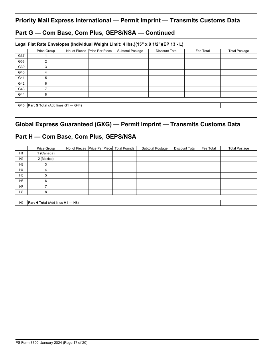 PS Form 3700 Postage Statement - International Mail, Page 17