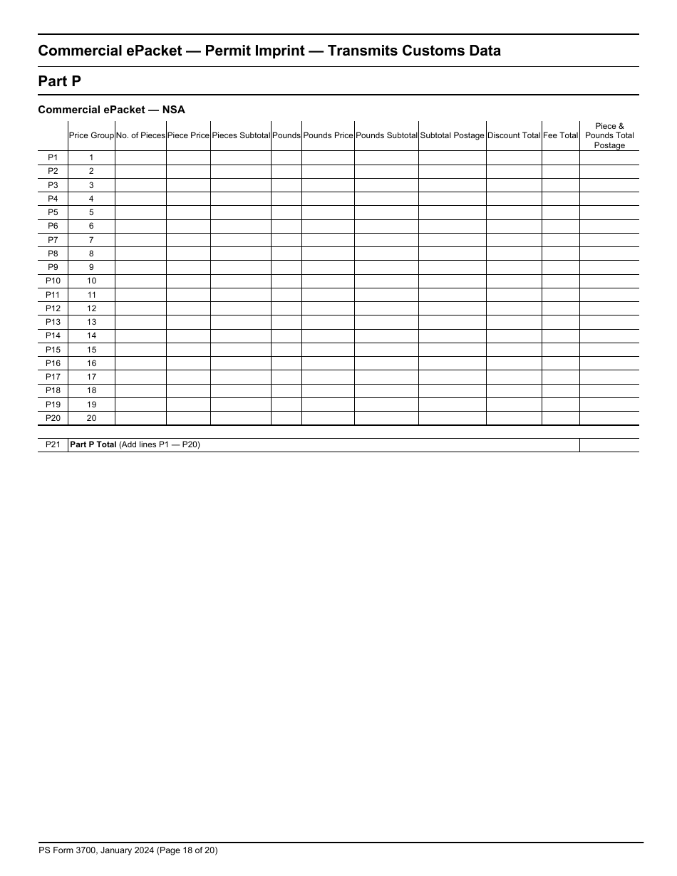 PS Form 3700 Postage Statement - International Mail, Page 18