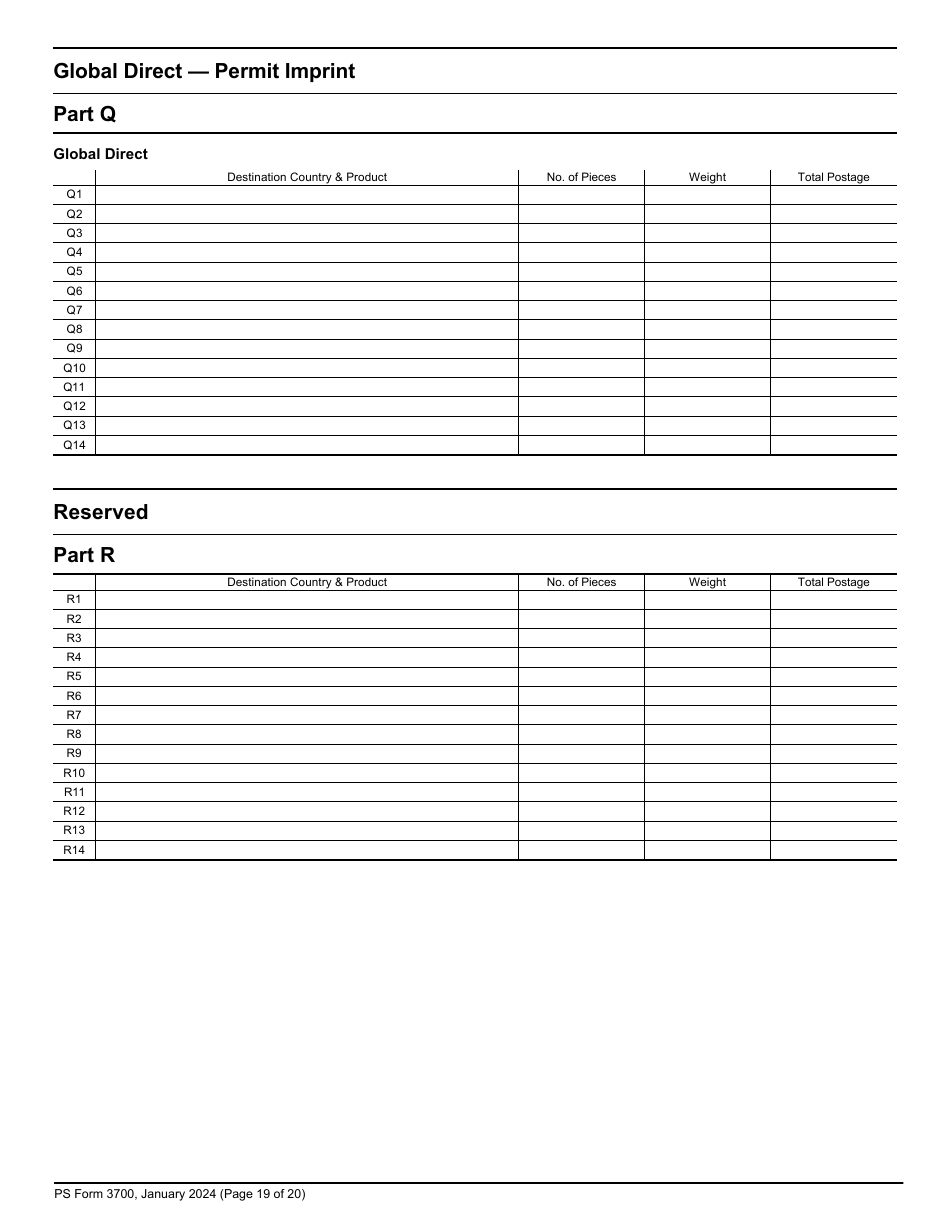 PS Form 3700 Postage Statement - International Mail, Page 19