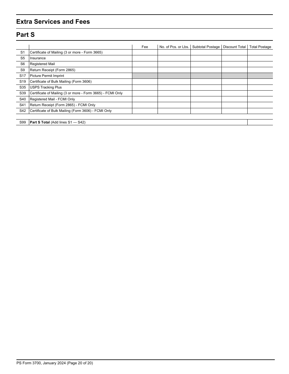 PS Form 3700 Postage Statement - International Mail, Page 20