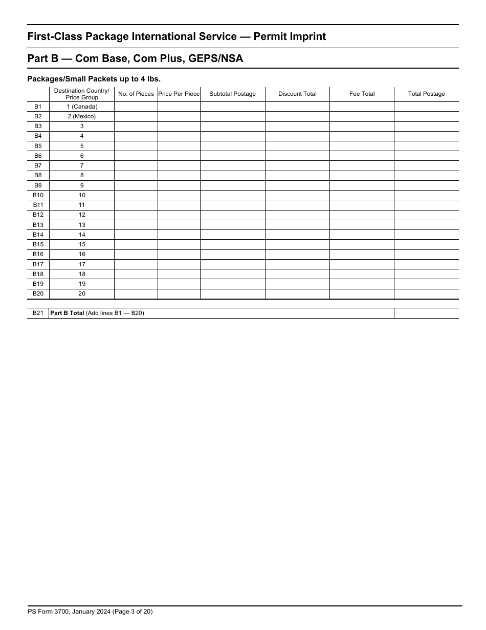 PS Form 3700 Postage Statement - International Mail, Page 3